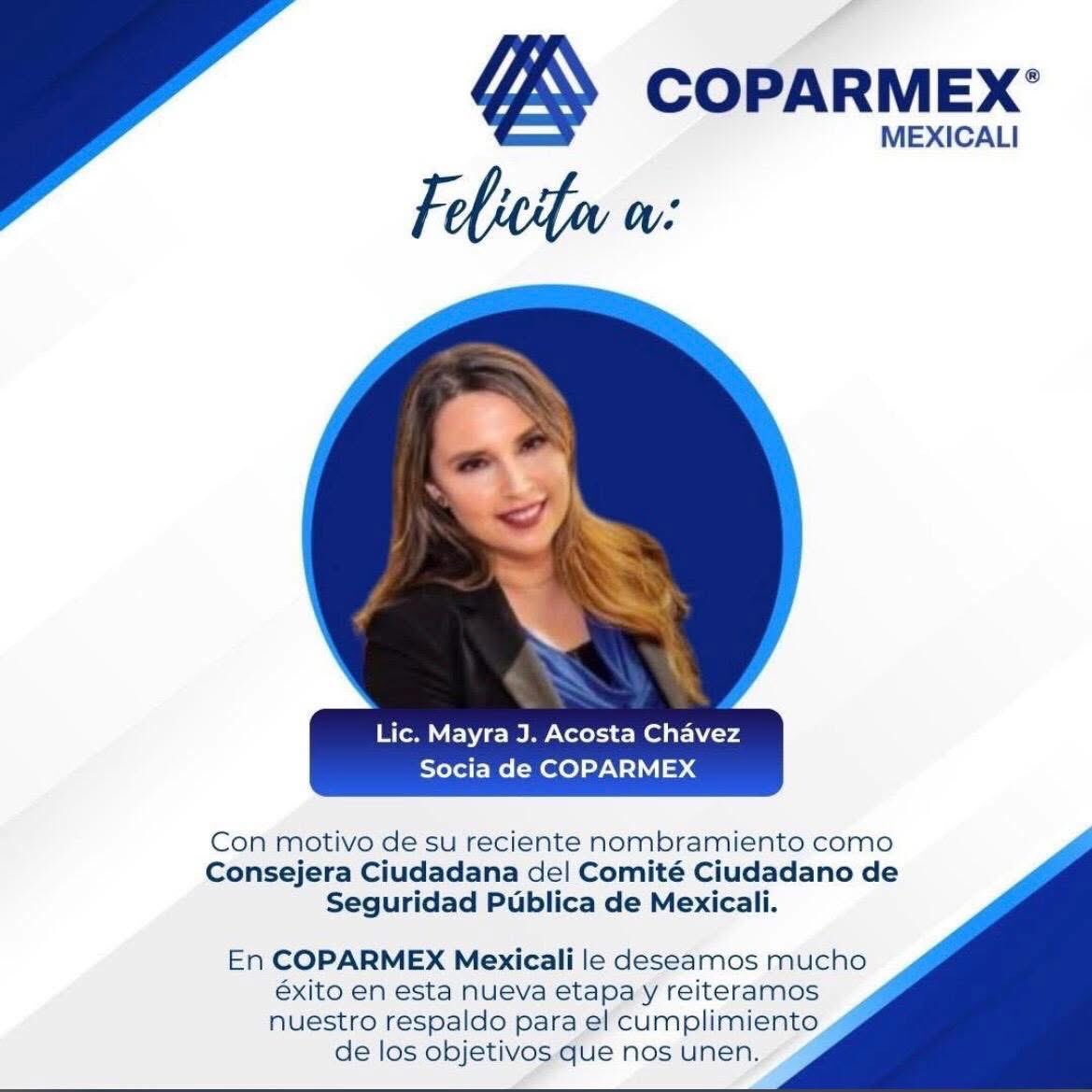 myrajuliet's tweet photo. Muy entusiasmada por mi designación como Consejera del #CCSP  de  #Mexicali en representación del #CCE de nuestra Ciudad Capital. Un gusto participar  en beneficio de nuestra comunidad. Mil Gracias #Coparmex #ANADE #CCPMxli y Colegio Cachanilla de C P,  por la felicitación ☺️ https://t.co/xgetrmWwZk