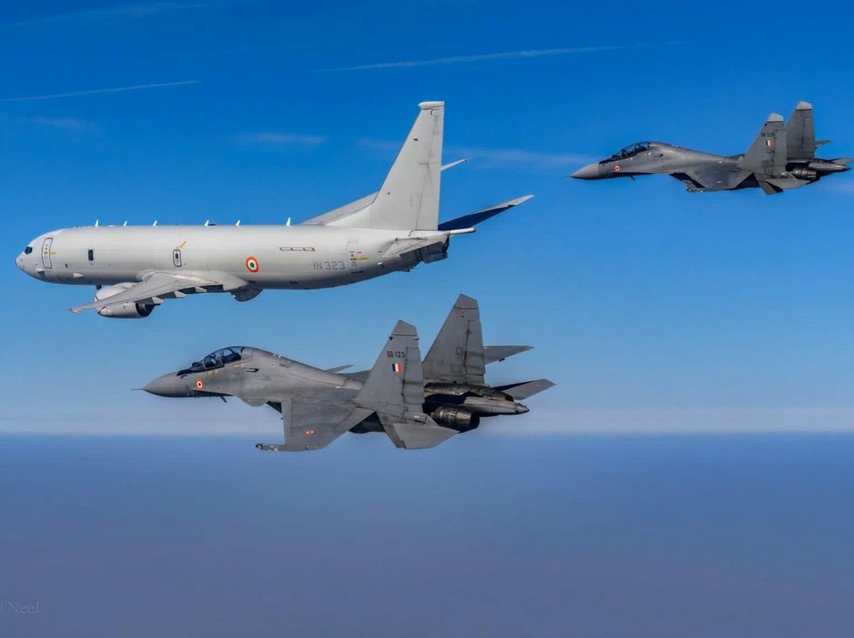 Sukhwinder104's tweet photo. I have a strong feeling that the P 8 I  was on an ISR mission  with the primary objective of triangulating the positions of Pakistani SAM batteries when one such unit (probably of an LY 80 or HQ 9) fired at it. The Neptune  defeated the incoming missile... and https://t.co/IKzQ25gM43