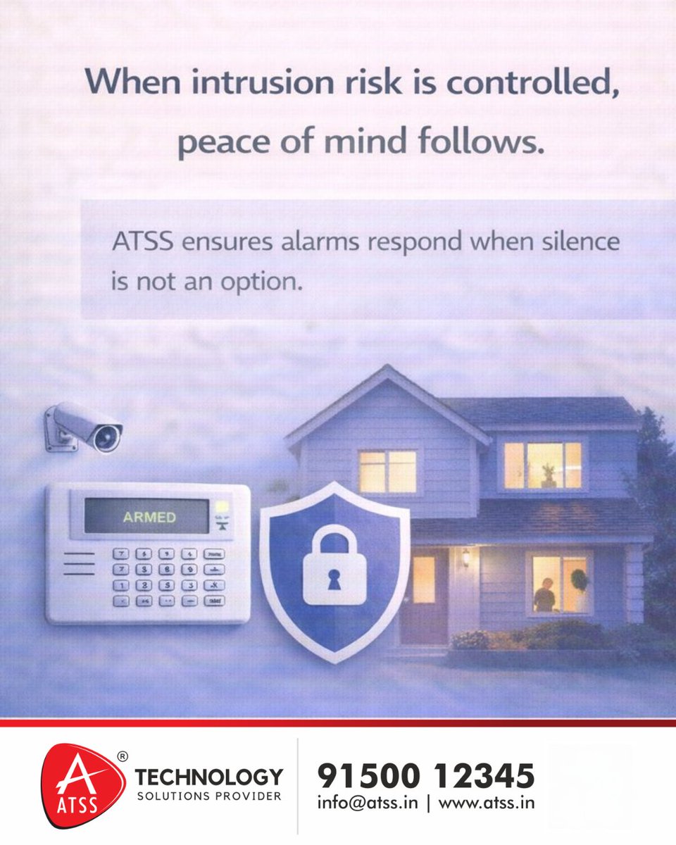 InfoATSS's tweet image. ATSS Intrusion Security: Intrusion risk controlled = Peace of mind gained. ✅Smart Monitoring ✅Armed Protection ✅Expert Support 91500 12345 | Info@atss.in atss.in/burglar-alarm/ 
#atss #burglaralarm #alarmreliability #intrusioncontrol #controlpanels #securitysystems