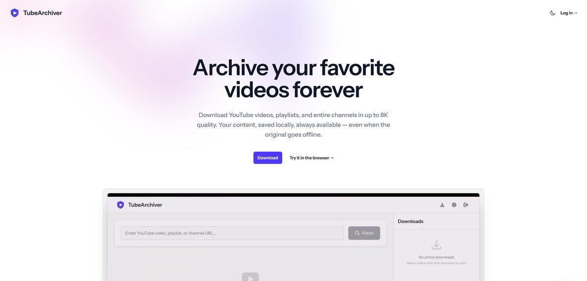 Archive YouTube videos effortlessly 📥

TubeArchiver lets you download single videos, playlists, or full channels in up to 8K, with subtitles, duplicate detection, and complete privacy on your own machine.

👉 Try TubeArchiver: saaspirate.com/go/tubearchiver

#YouTubeTools #SaaSPirate