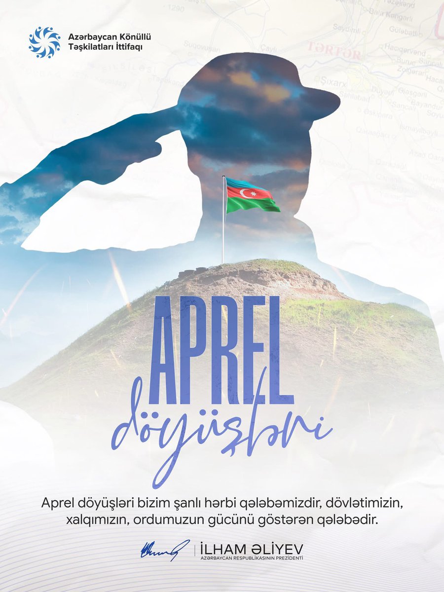 Bu gün Azərbaycan Ordusunun parlaq tarixi qələbələrindən olan şanlı Aprel döyüşlərindən 10 il ötür. 🇦🇿

Vətən uğrunda şəhid olan qəhrəmanlarımızı hörmət və ehtiramla anırıq!

#AKTİ #AzərbaycanKönüllüləri #Apreldöyüşləri