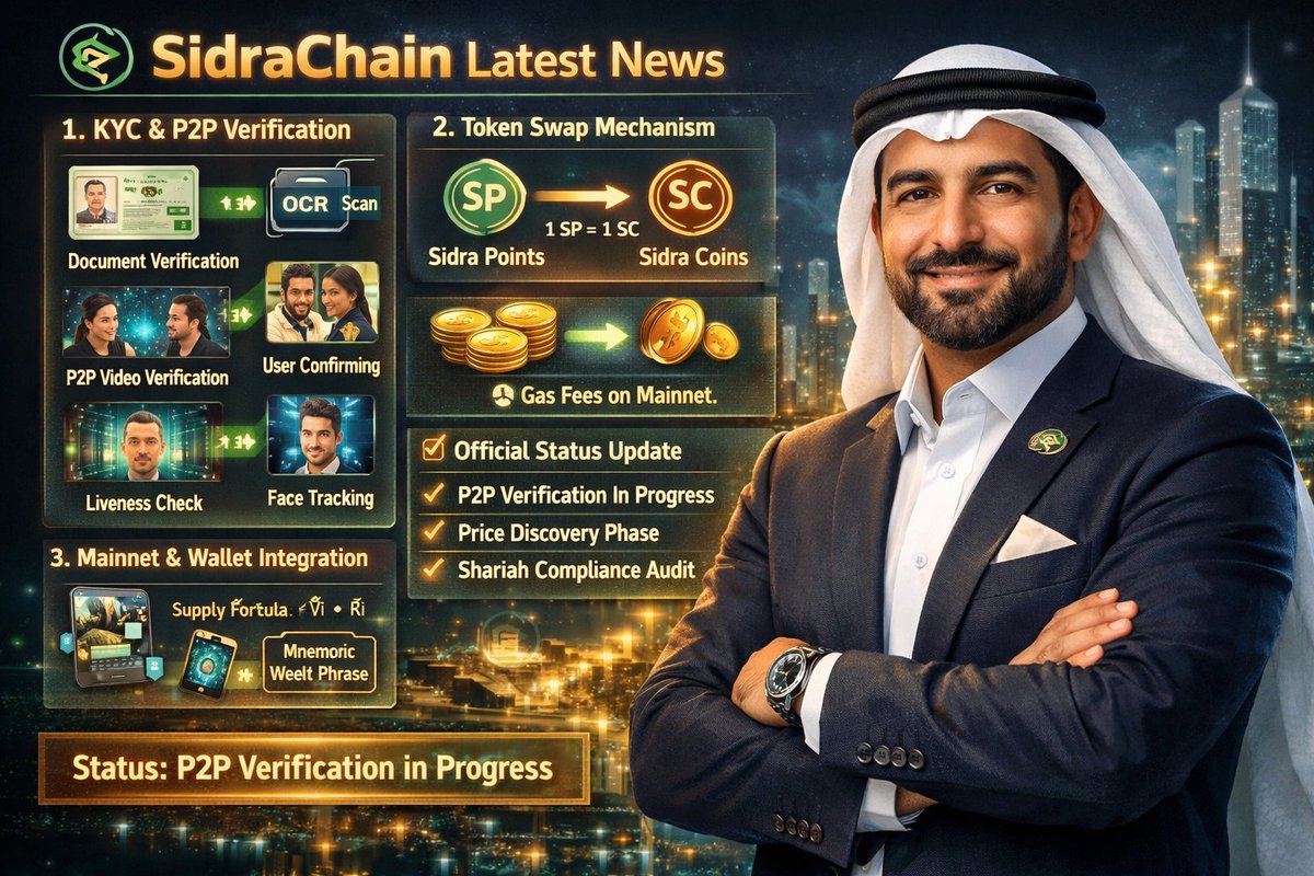 maljafeiri's tweet image. 🚀 #SidraChain Latest Update

Mainnet transition is entering its final phase. Key highlights:

✅ KYC &amp;amp; P2P Verification in progress
🔄 1:1 SP → SC Token Swap confirmed
🔐 Secure Mainnet Wallet integration live
⚖️ Shariah-compliant ecosystem under audit
⏳ Don’t get left behind.
