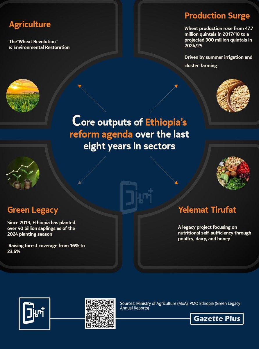 GazettePlusET's tweet image. Core outputs of Ethiopia’s reform agenda over the last eight years in sectors
Eight-Year Reform Achievements
#achievements #achievementsunlocked