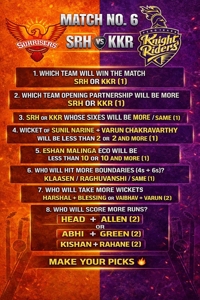 Match No 6 #KKRvSRH