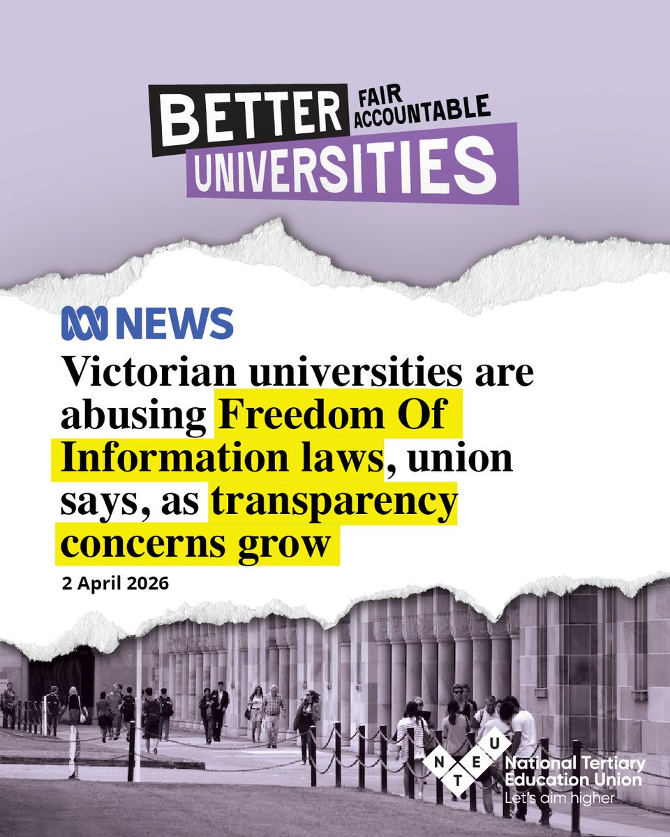 NTEUnion's tweet photo. Just days after Four Corners exposed $1.8 billion in consultant spending, we're now seeing universities hire external lawyers to block basic salary transparency.

Staff and students deserve transparency and answers.

📰 Read the article: https://t.co/t2jGiUR4lZ https://t.co/3G73Tw3hz0