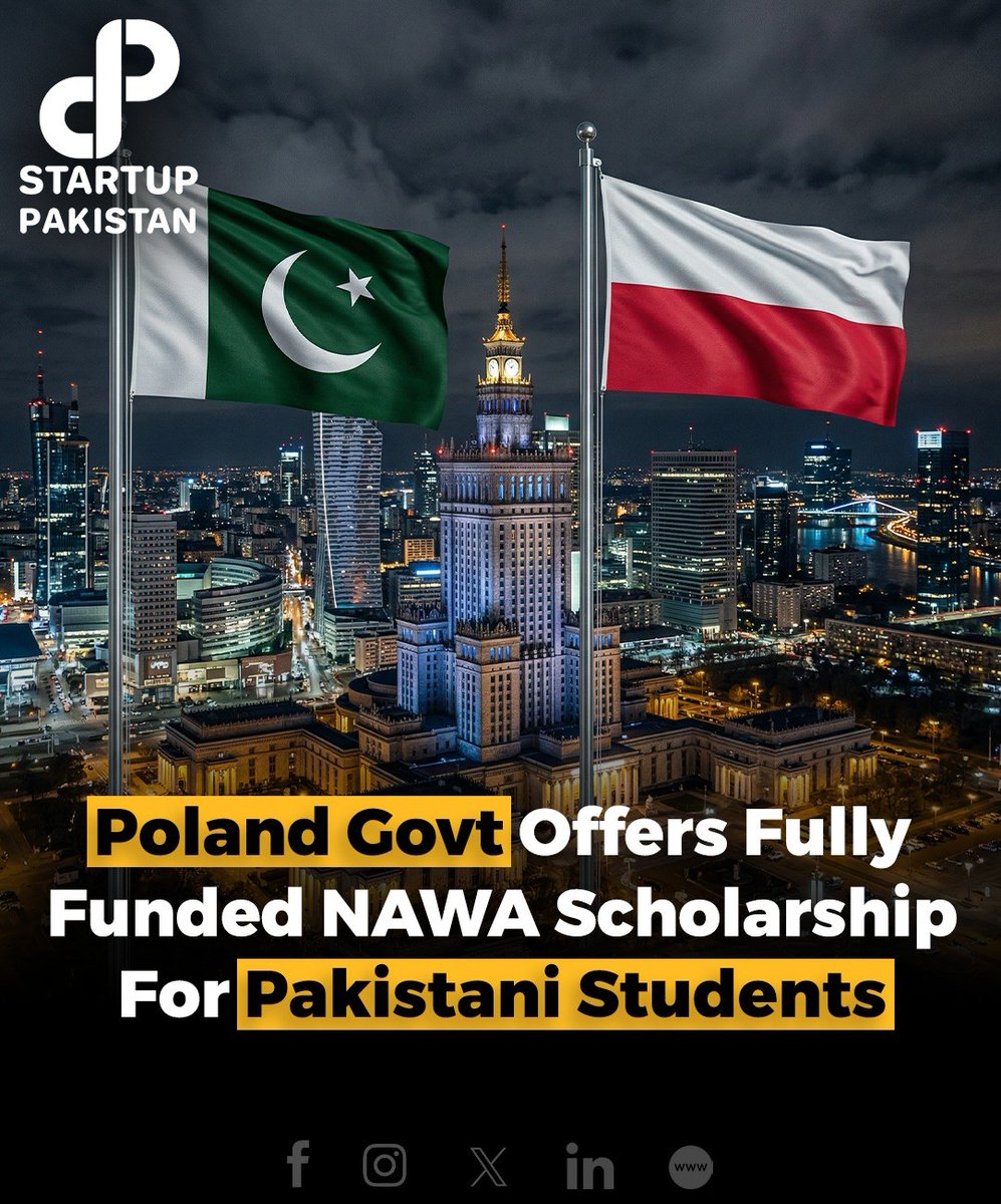 PakStartup's tweet photo. Poland Govt Offers Fully Funded NAWA Scholarship For Pakistani Students

Read More: https://t.co/OHdonl2W5O

#NAWAScholarship #PolandScholarship #StudyInPoland https://t.co/sUZMVLyB7a