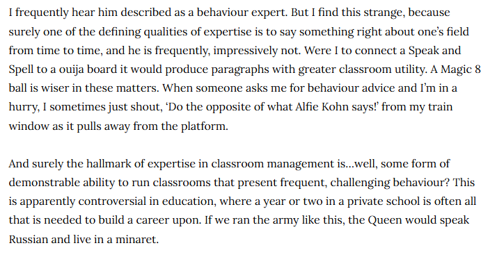 New_Old_Paul's tweet photo. In form. @tombennett71 is on fire in this piece about how @Alfie_Kohn is impressively wrong about just about everything! Read it and enjoy as I did. Classic
https://t.co/fcbXFGO0uv https://t.co/TUoFqT1HdU
