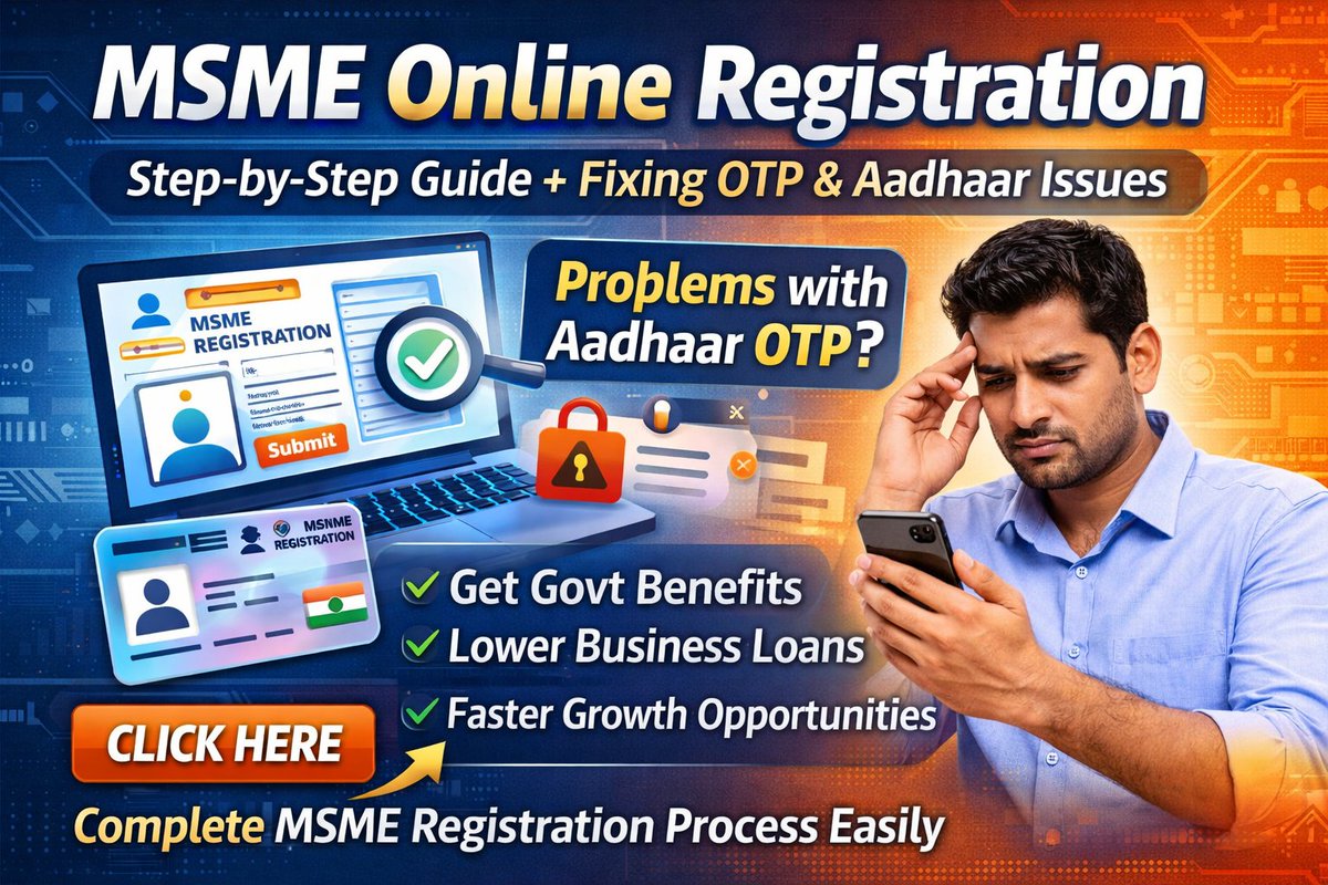 drayshakhan6's tweet photo. Small business owners in India 🇮🇳

Complete your MSME online registration and unlock benefits like loans, subsidies &amp; govt schemes.

Facing verification issues?
👉 Check this simple guide: https://t.co/lUf4CJCFLU
#MSME #SmallBusiness #StartupIndia https://t.co/b5lkLzRKzy