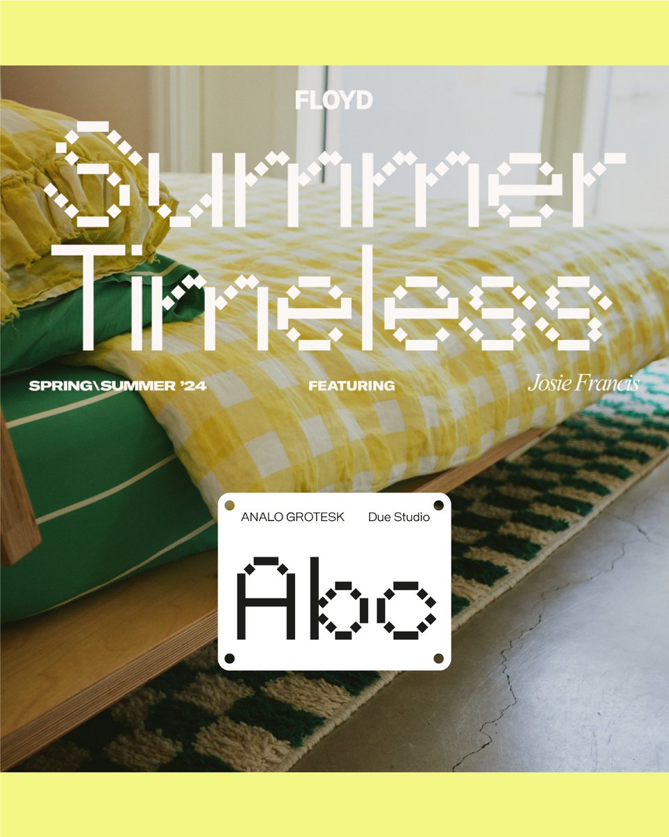 typedept_store's tweet photo. Analo Grotesk in use for Floyd Home Spring/Summer'24 Campaign by @trvs_mrtn⁠
⁠
Ignite your next project.⁠
⁠
Free trials available. ⁠
🔗 https://t.co/0niFI6WXnt⁠
⁠
#typedepartment #visualidentitydesign #campaigngraphics #graphicdesigner #graphicdesign #typography https://t.co/BFccOVCq5h