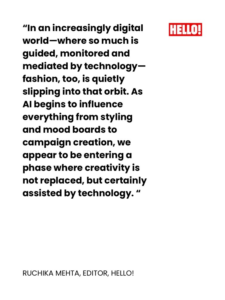 HELLOmagIndia's tweet image. For this week’s #EditorsTake, a series where our editor, Ruchika Mehta, answers one compelling question shaping the cultural zeitgeist—from fashion &amp;amp; lifestyle to food, Bollywood, high society, &amp;amp; travel—here’s what she has to say. #HELLOIndia #HELLOMagazine #AIFashion #FashionAI
