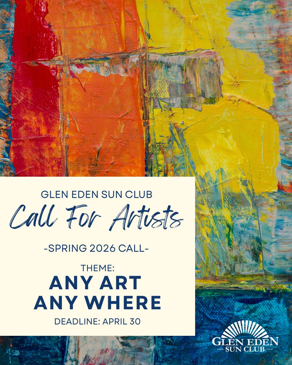 GlenEdenSunClub's tweet image. Spring Call for Artists 🌸  Glen Eden members—April’s theme is: "Any Art, Any Location"  No limits—just create and share. All mediums welcome.  Head to our members only public art page to learn more: gleneden.com/gepublicart 
#GlenEdenSunClub #CallForArtists #CreativeCommunity