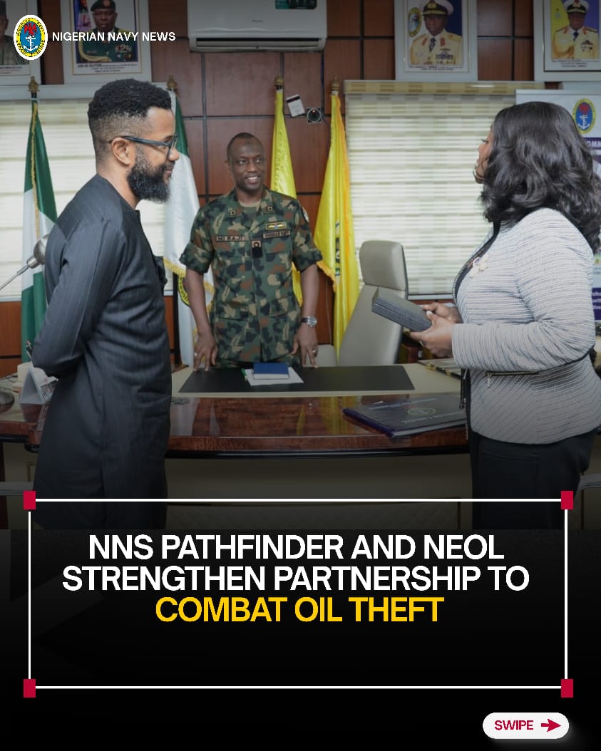 NigerianNavy's tweet photo. NNS PATHFINDER AND NEOL STRENGTHEN PARTNERSHIP TO COMBAT OIL THEFT
#NigerianNavy
#OnwardTogether
#interagencysynergy https://t.co/rZKCkdbphB