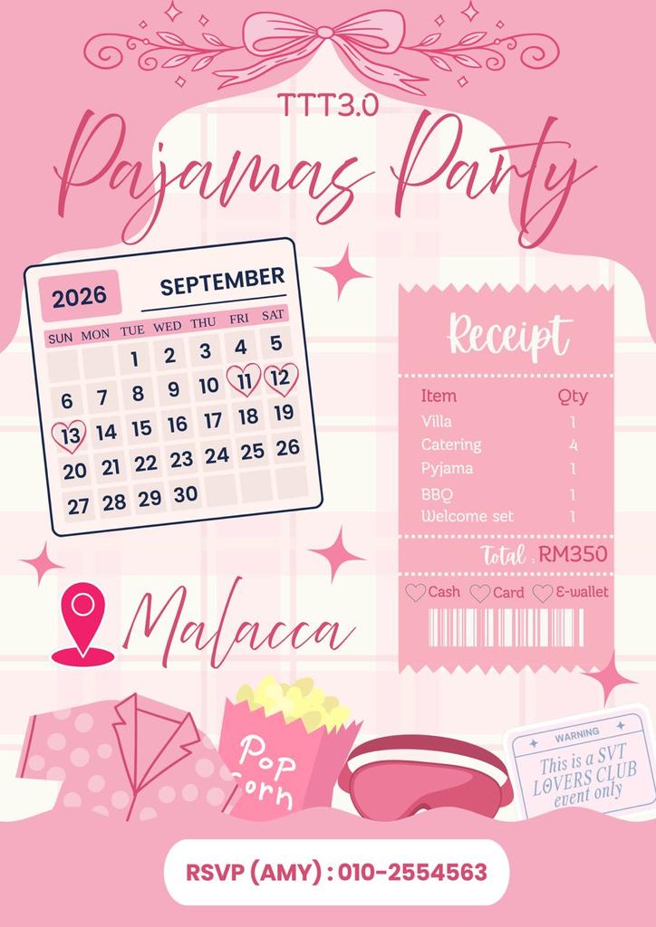 yoomyhanniehae's tweet photo. 💎SHOUT OUT TO MALAYSIAN CARATs !!
TTT IS BACK AGAIN WITH A NEW EDITION!! 👀
Spots are limited — book yours now! 🔥

📍Malacca
🗓️  11-13 sept 2026
💎 20 slot only !!

#svt #pasarseventeen #pasarsvtmy 
🙏🏻 HELP RT https://t.co/M3w8cNFVcY
