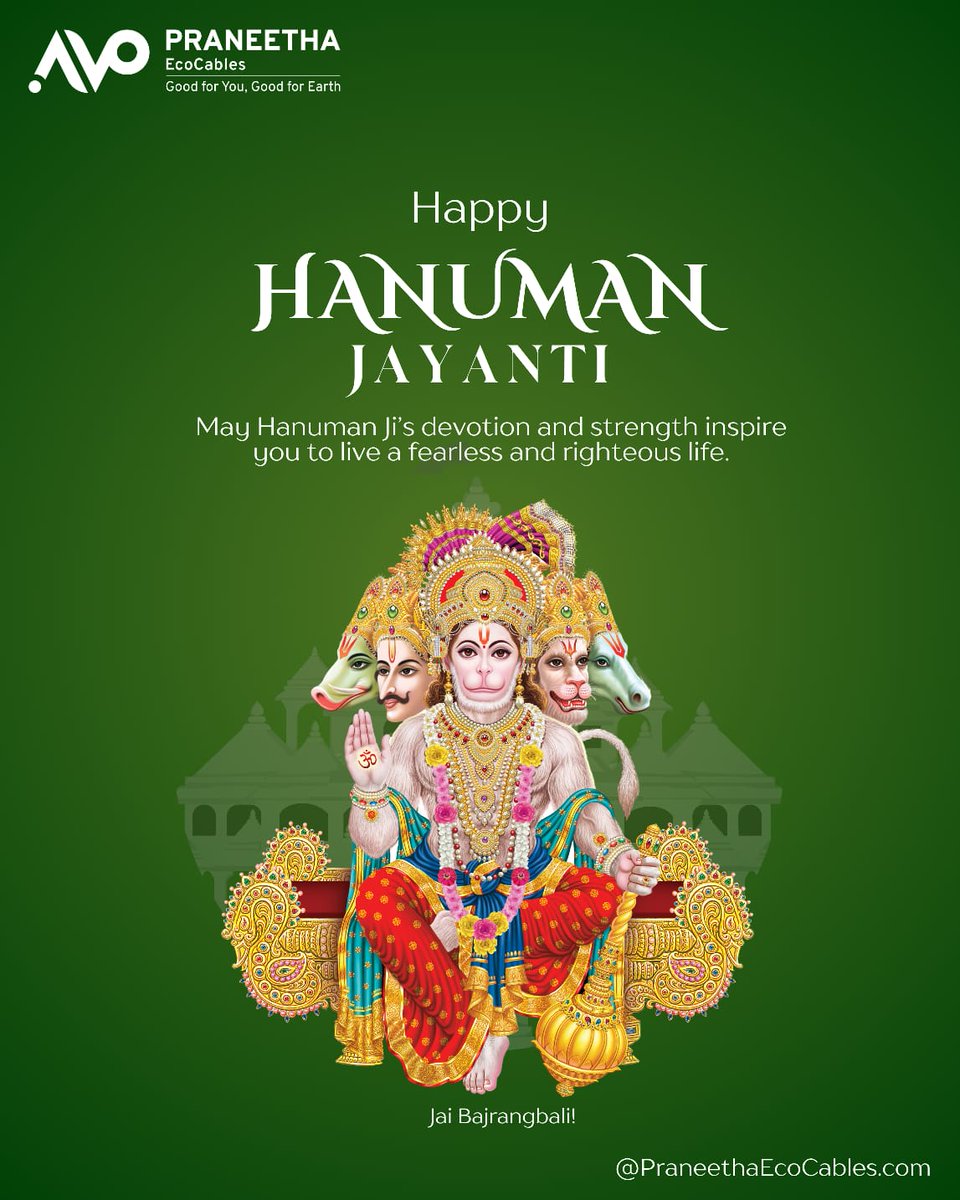 ecocables76251's tweet photo. On Hanuman Jayanti, we honor the values of courage, dedication, and trust.
May these principles continue to guide us in building stronger, safer, and more reliable connections.

Warm wishes from Praneetha Ecocables!

#HanumanJayanti #Truth #Purity #PraneethaEcoCables #Trust https://t.co/wgL5EyeHQv
