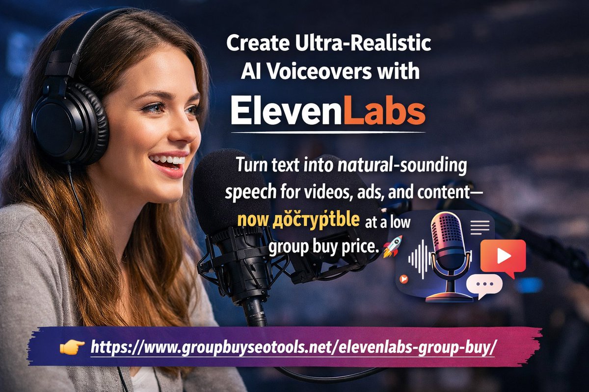 SeoCoupons's tweet image. 🎙️ Create ultra-realistic AI voiceovers with ElevenLabs!

Turn text into natural-sounding speech for videos, ads, and content—now доступible at a low group buy price. 🚀

👉 groupbuyseotools.net/elevenlabs-gro…

#ElevenLabs #AIvoice #TextToSpeech #ContentCreation #DigitalMarketing #GroupBuy