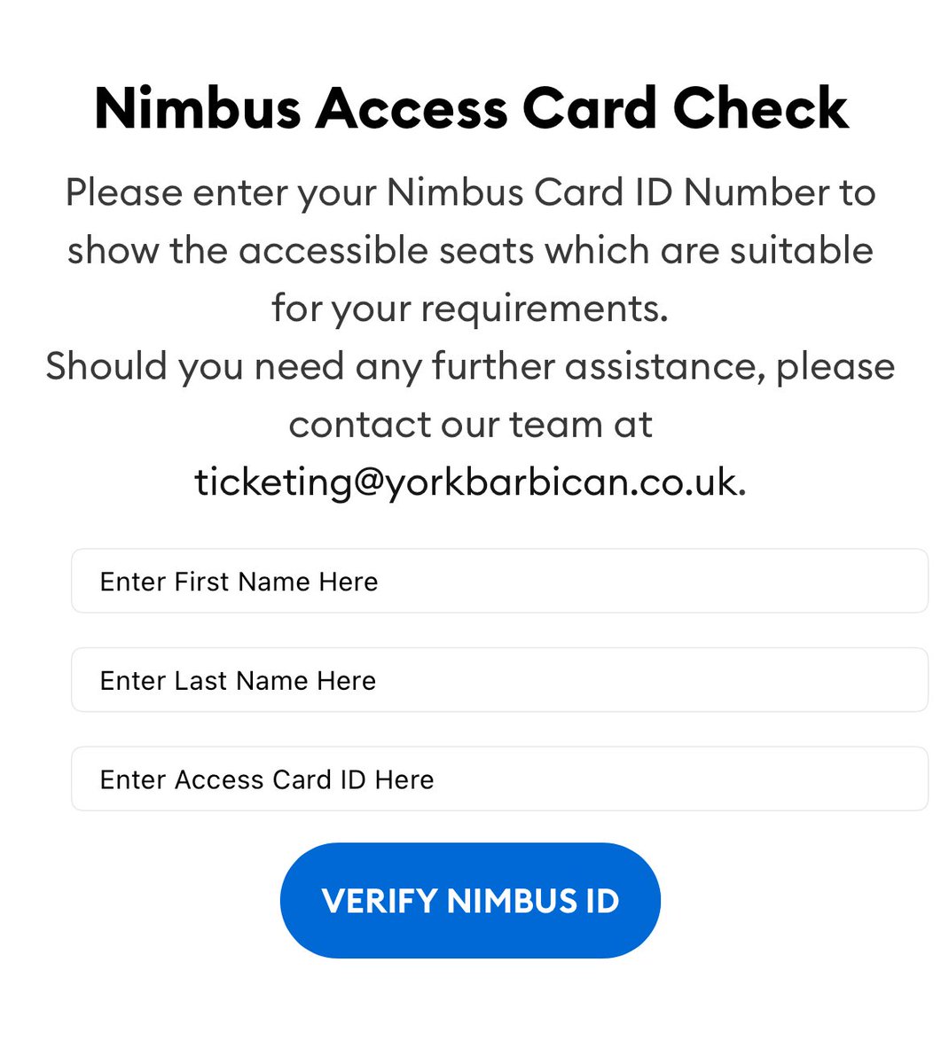 Chuffin_ell's tweet image. Tried to book accessible tickets at York Barbican.

You’re forced straight into a Nimbus card check before you can even see seats.

Since when did a private card scheme become law?

The Equality Act doesn’t require this. This is a barrier.

#DisabilityRights, #EqualityAct