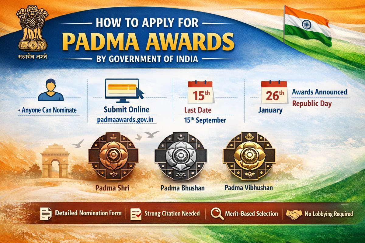 paavans's tweet photo. The Padma Awards—Padma Vibhushan, Padma Bhushan, and Padma Shri—are among the highest civilian honors in India for NOMINATIONS NOW OPEN - READ FULL ARTICLE AND APPLY....
https://t.co/rM4X9Vtpq5 #padmaward #padmashree #padmabhushan #bharatratna @wri_in https://t.co/OGpXTvsdcx
