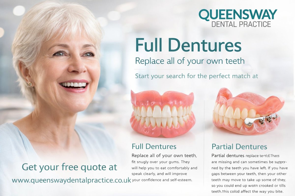 Restore your smile with full &amp; partial dentures 😁 Comfortable, natural &amp; confidence-boosting! Get your FREE quote today #Dentures #SmileAgain