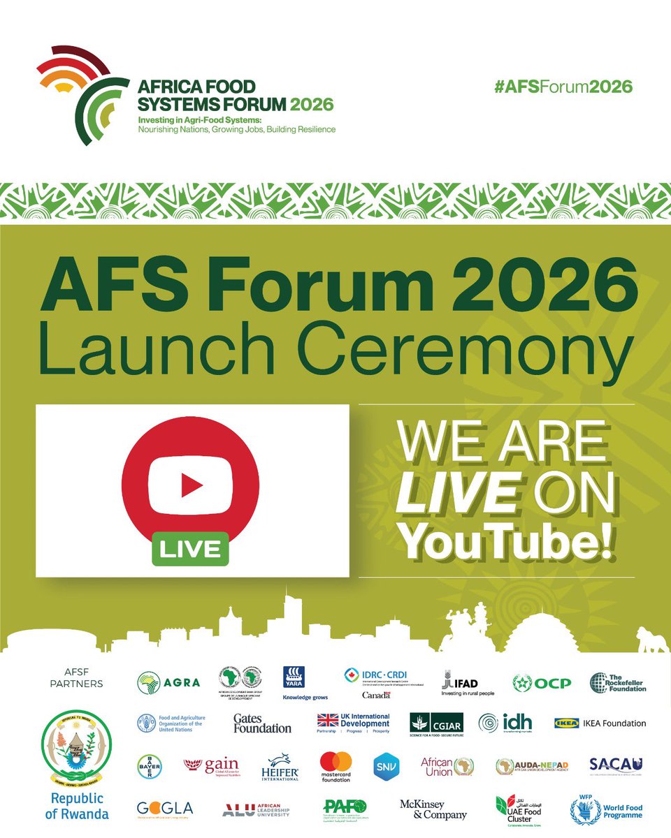 TheAGRF's tweet photo. Join us for the Africa Food Systems Forum 2026 Launch Ceremony! 

Watch the live stream now to see what’s in store for the coming year:

👉 https://t.co/BK8AuerXLs https://t.co/3NIJOBKhby