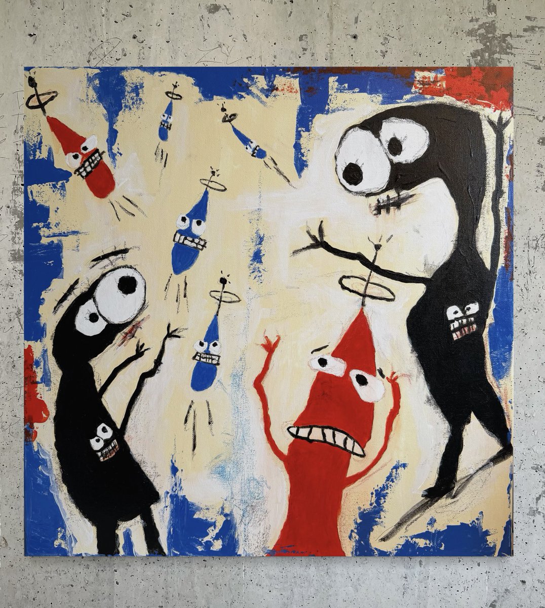 DanielDollase's tweet image. Two grey... naive, expressionistic paintings, painted with acrylics and a little pastel on canvas, expressive, anti-academic 😆 👽👽👽 #art #expressionism #paint #artwork #aliens #berlin