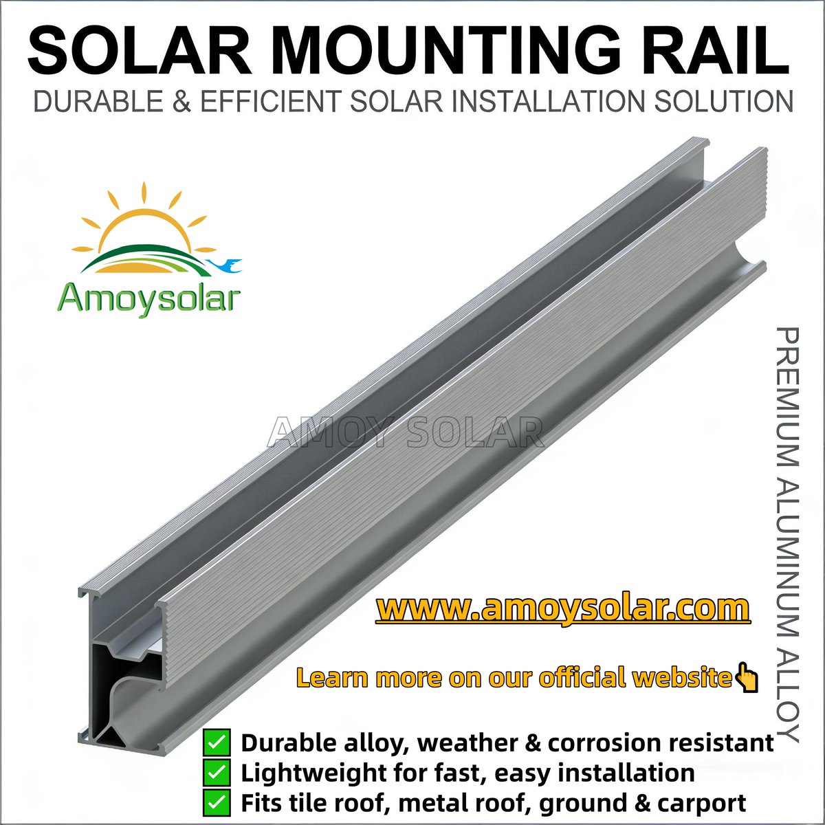 CindySu5292's tweet image. One rail. Endless possibilities.
Our Aluminum Solar Mounting Rail: simple, sturdy foundation for your solar panels.

TEL &amp;amp; WhatApp &amp;amp; Wechat: +86 15980912889

#AmoySolar #SolarRail #SolarMountingRail #SolarMountingSystem #SolarInstallation #AluminumRail