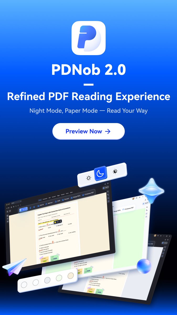 PDNobOfficial's tweet photo. PDNob 2.0 brings a refined reading experience.
With flexible themes like Dark Mode and Paper Mode, you can read in a way that feels right, anytime.

#PDNob #PDFReading #PDFEditor https://t.co/DWNYDB6AJp