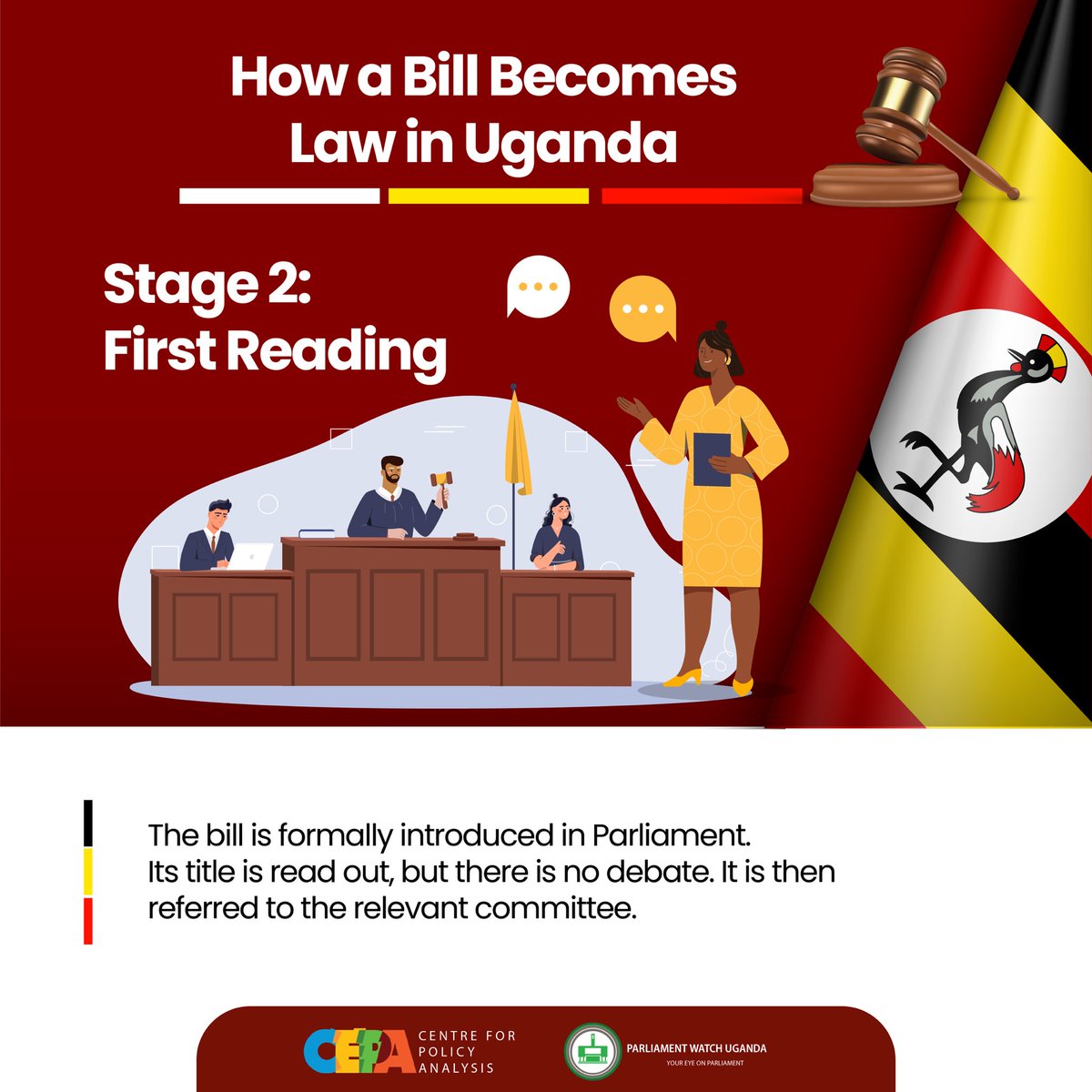 centre4policy's tweet photo. Step 2: 𝐅𝐢𝐫𝐬𝐭 𝐑𝐞𝐚𝐝𝐢𝐧𝐠 

The bill enters Parliament. Its title is read aloud, but no debate happens yet. 

Instead, it’s referred to the relevant committee for deeper scrutiny.

#ParliamentaryAccountability 
#CEPAProgramming https://t.co/uDS0IcHQZZ