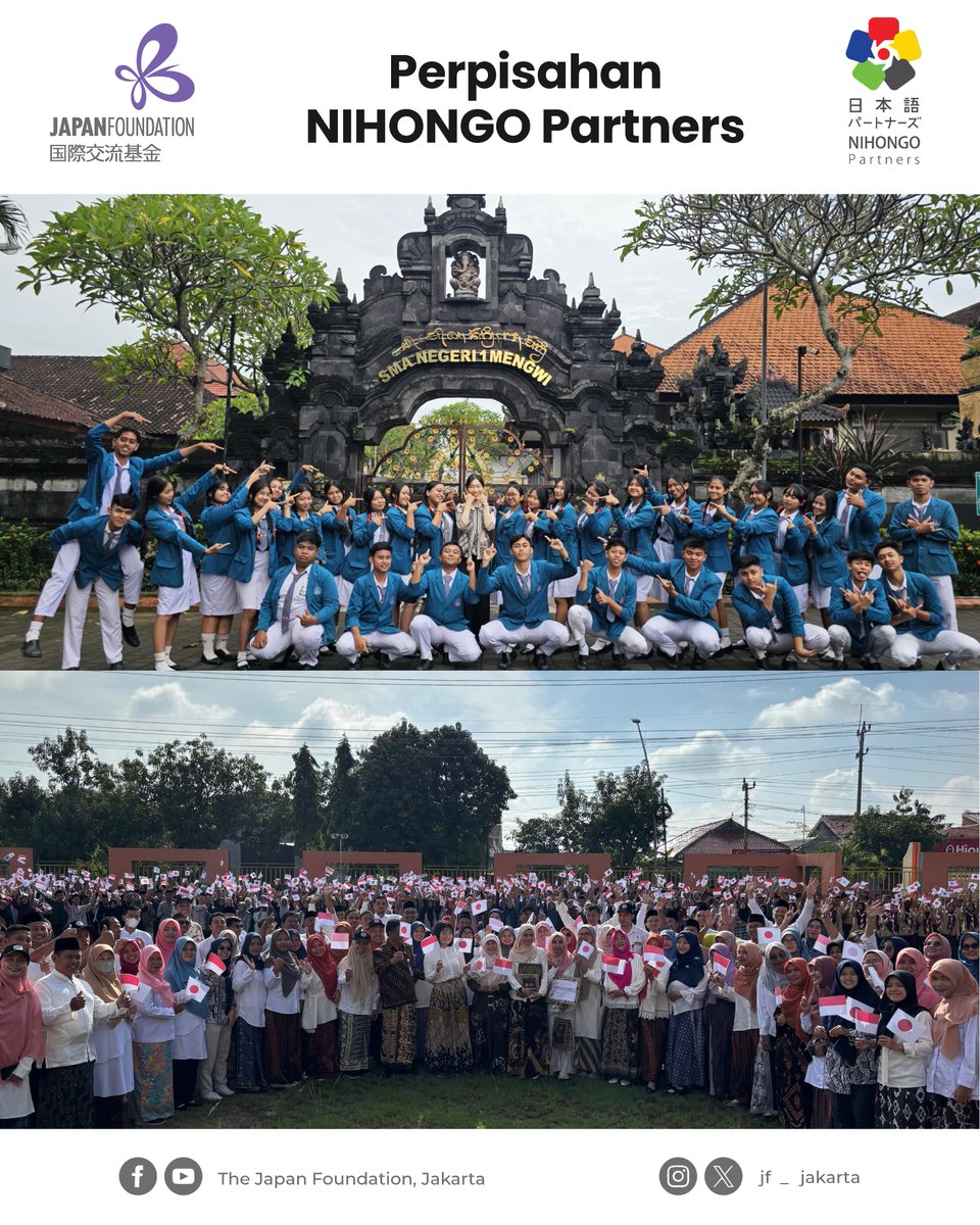 JF_Jakarta's tweet photo. Masa tugas NIHONGO Partners Gelombang 23 telah berakhir!

Sebelum kembali ke Jepang, NP berpamitan dengan warga sekolah dan masyarakat setempat. Berikut beberapa potret perpisahan NP di wilayah penempatan.

日本語パートナーズ23期の皆さん、お疲れ様でした！

#NIHONGOPartners
#NIHONGOPartnersIndonesia
#JfJakarta
#JapanFoundation