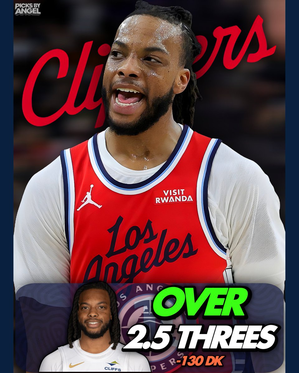 picksbyangel's tweet image. 🏀 Darius Garland O 2.5 3PTM (-130)
#ClipperNation

• Garland has hit 3+ threes in 9/10 games as a Clipper when playing 25+ minutes, averaging 4.3 3PTM on 8.6 attempts.
• Garland is expected to play between 28–38 minutes, giving him strong volume and opportunity.
• Over their