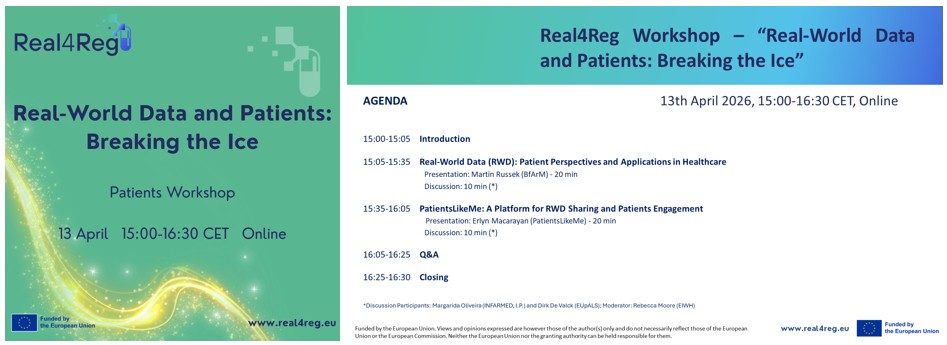EUpALS's tweet photo. EUpALS is partner in EU project @Real4Reg, in which ALS is a use case.  

Join our online Patients Workshop on 13 April 2026 (15:00-16:30 CET) entitled “Real-World Data and Patients: Breaking the Ice” by registering for free at https://t.co/vFEEfLFvSA https://t.co/JRCEdrjGtR