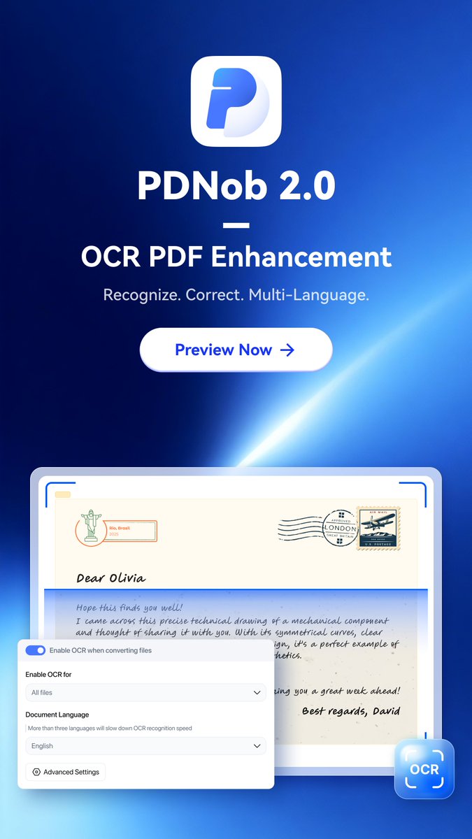 PDNobOfficial's tweet photo. Big Update 3🎁
PDNob 2.0 takes OCR to the next level.

With auto correction, image enhancement, and multi-language support, you get cleaner, more accurate results every time.
#PDNob #OCRPDF #PDFEditor https://t.co/uItuLfaH6V