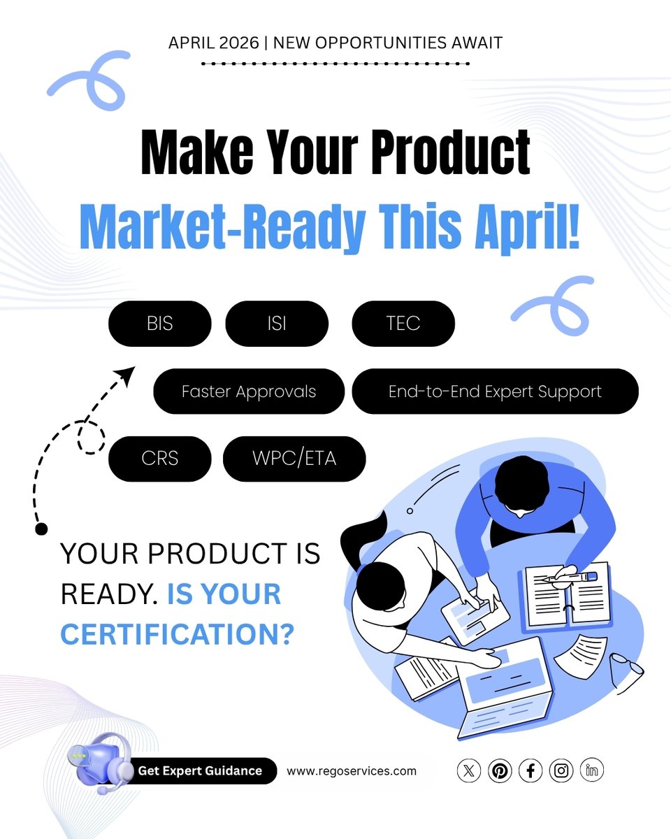 rego_services's tweet image. Make Your Product Market-Ready This April! 🚀Avoid delays &amp;amp; launch with full compliance.
Get faster approvals with expert support from Rego Services Pvt. Ltd.👉 Apply Now #MarketReady #BusinessGrowth #RegoServices #StartupIndia #Compliance