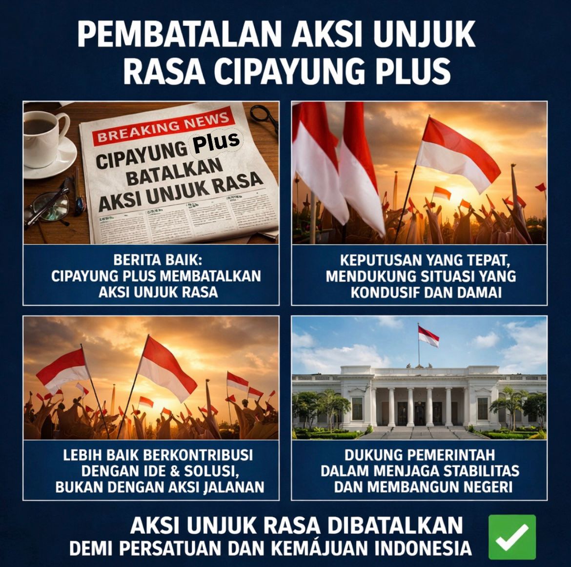 AdillahLeeva's tweet photo. Menjaga suasana tetap tenang bukan berarti mengabaikan aspirasi. Justru dengan mengutamakan komunikasi yang sehat, solusi bisa dicari tanpa menambah ketegangan. Indonesia butuh ruang diskusi yang dewasa, damai, dan saling menghormati.Aksi Unjuk Rasa
#StopProvokasi
#JagaPersatuan https://t.co/bMI08h7Sv3