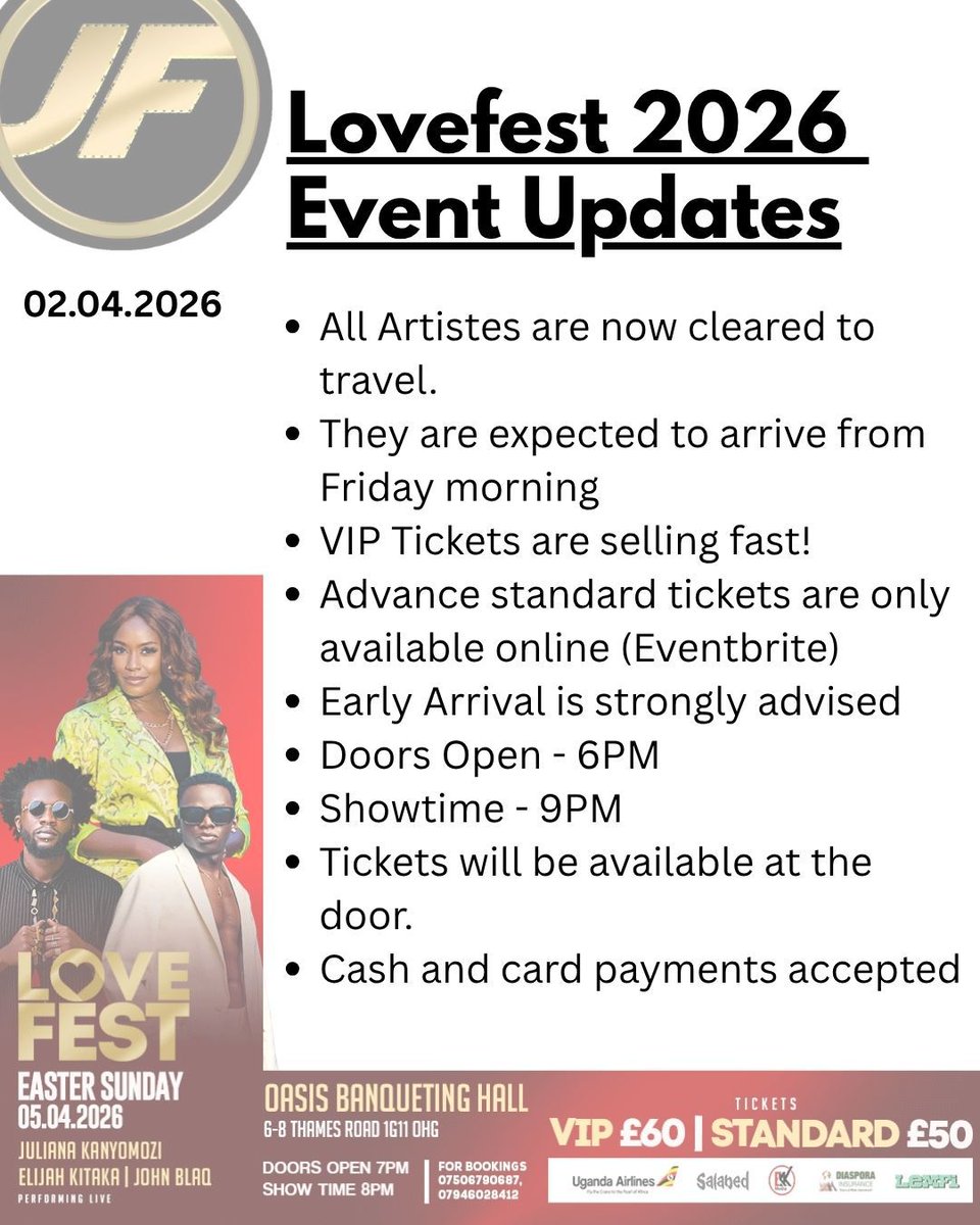EASTER SUNDAY LOVEFEST SHOW UPDATES AT OASIS BANQUETING HALL IG11 0HG JFSOLUTIONS PRESENTATION @Bobbypromozuk