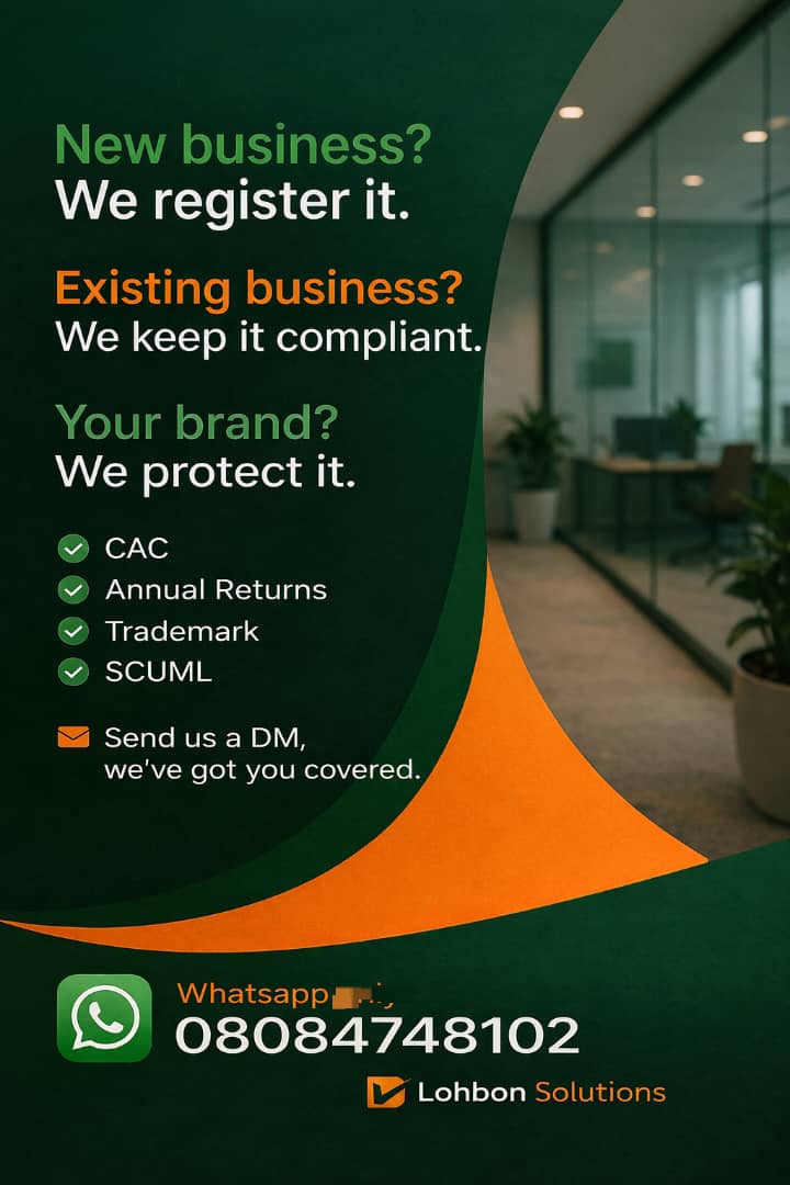 Lohbonita's tweet photo. We know starting or running a business in Nigeria can be overwhelming. That's why we're here, to make registration simple, fast, and stress-free.
CAC, Trademark, SCUML, Annual Returns. We've got you covered.
Send us a DM today.
๐ฏ Tested & trusted.
#TGVC https://t.co/4zFiINsKoR