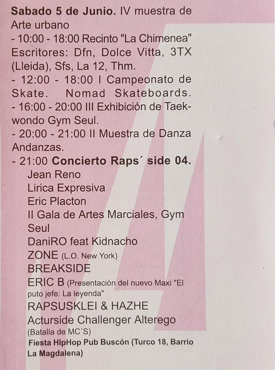 acturside's tweet photo. ℝ𝕖𝕔𝕦𝕖𝕣𝕕𝕠𝕤: Cartel de la V edición del Acturside que tuvo lugar el año 2004. Tanto los conciertos como el graffiti se realizaron en el recinto de La Chimenea.

#hiphop #rap #graffiti #breakdance #rapzaragoza #zaragoza #actur https://t.co/EcWD2MDkd3