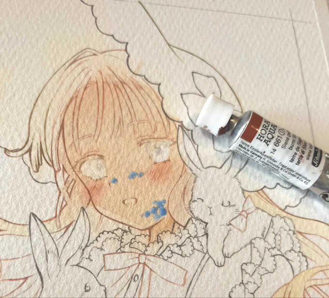 Flower展の制作中 小さいけれどこの1枚のみの展示予定です。 同時にFANBOX用にこのメイキング記事でも作ろうと思ったんですけどこれ以降撮影するのを忘れて制作進めてしまいました