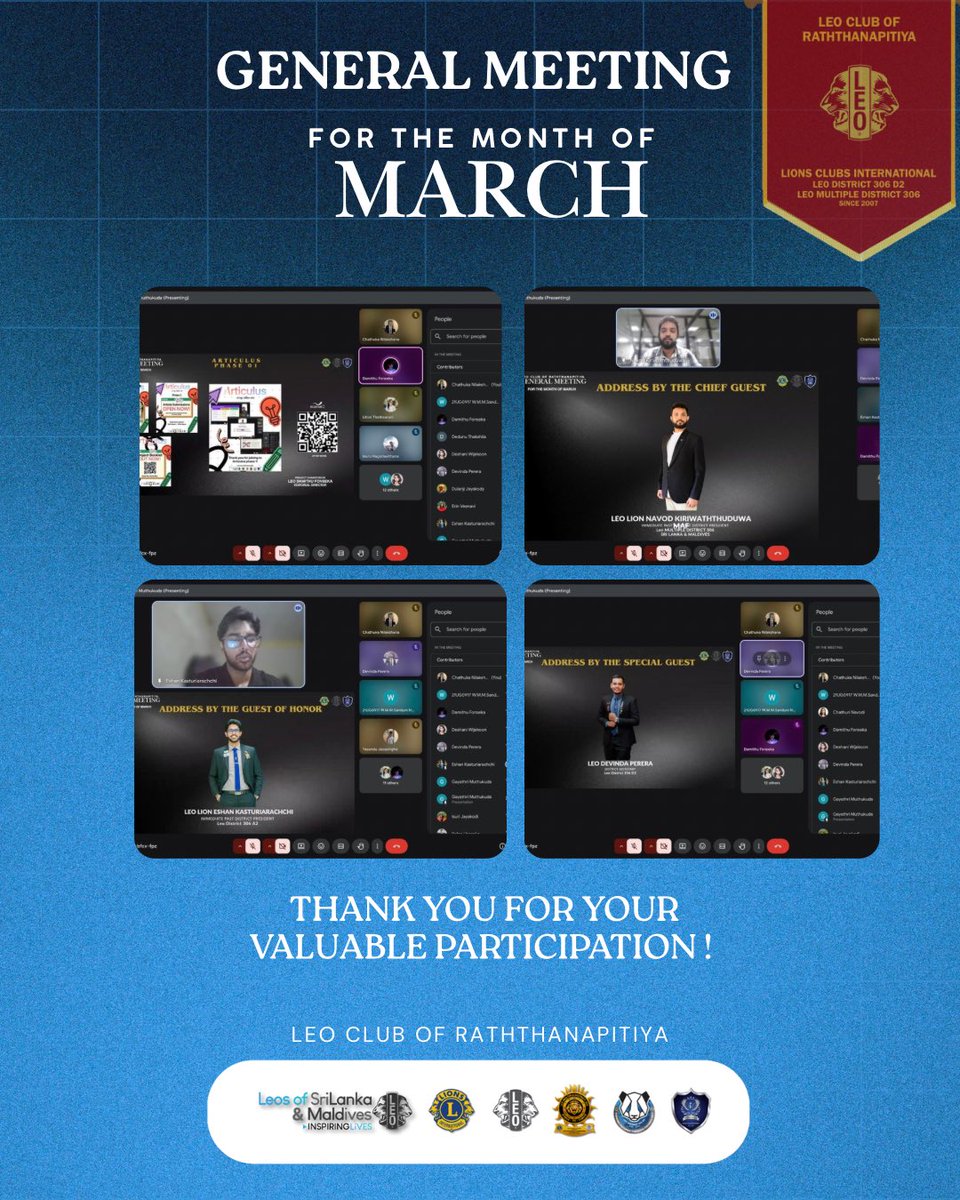 LCRattanapitya's tweet image. The Monthly General Meeting of the Leo Club of Raththanapitiya for the month of March 2026 was successfully held on 27th March via Google Meet.

#GeneralMeeting
#LeoClubofRaththanapitiya