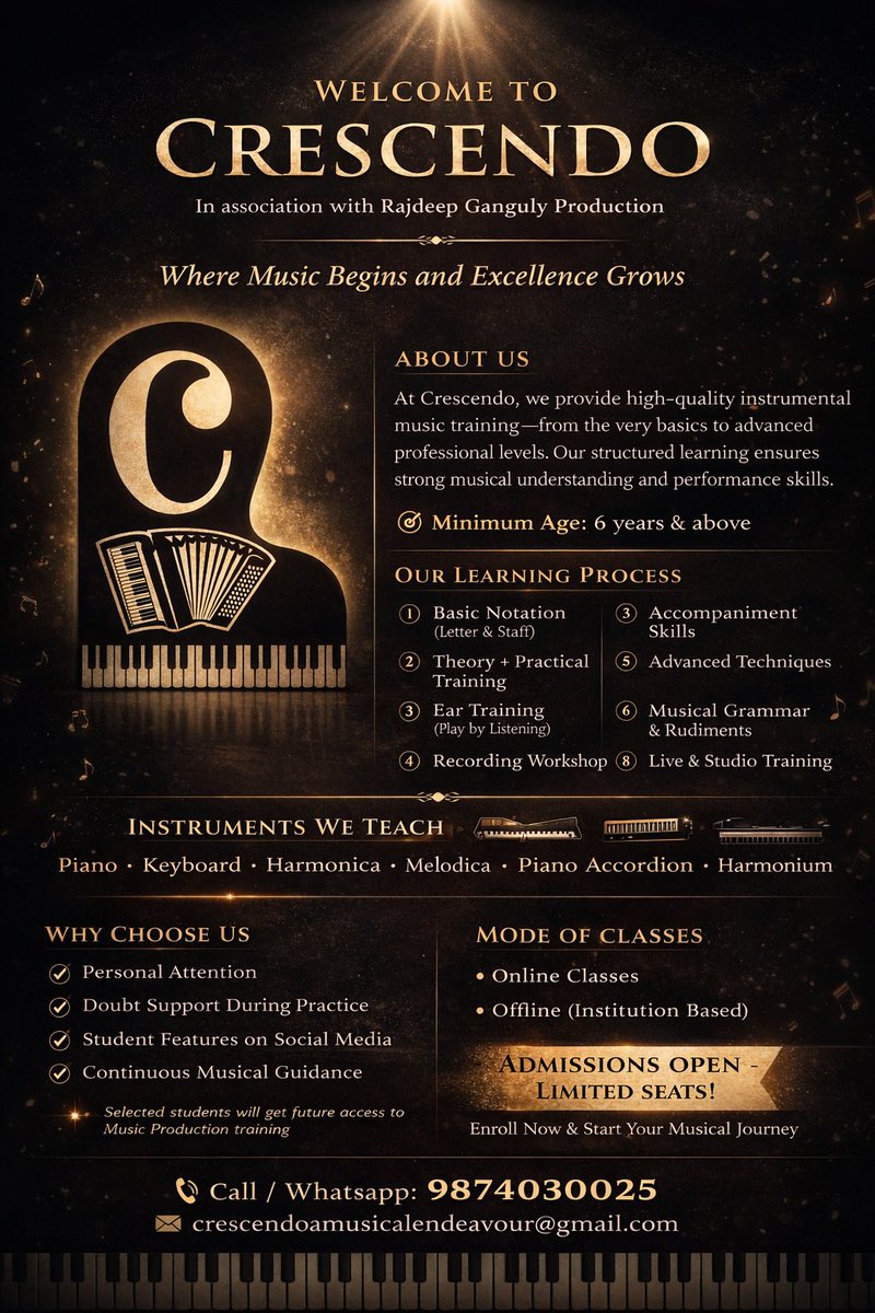 GangulyMusic's tweet image. Enroll Now!!!
Limited seats available...

#musicclass #instrumental #crescendoamusicalendeavour