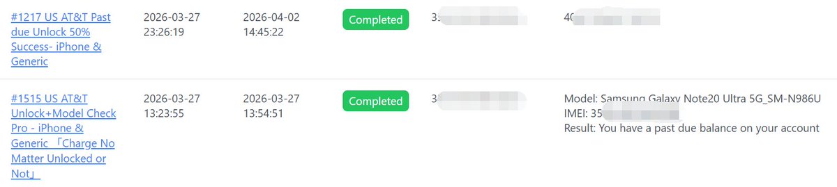 🔥🔥🔥 #1217 US AT&amp;T Past due Unlock 50% Success- iPhone &amp; Generic   2026.4.2

Support Samsung, Google, iPhone etc.

unlock.imeischeck.com/main/submit-or…