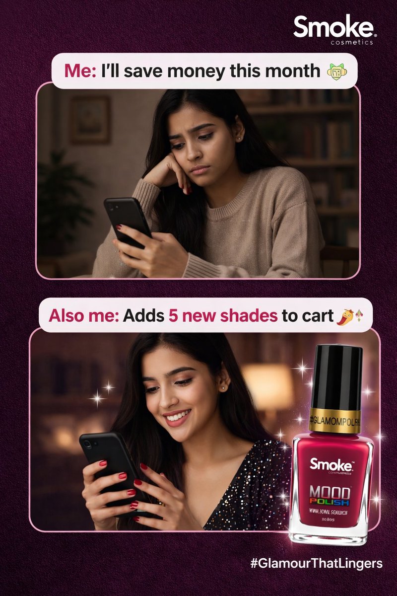 smokecosmetics's tweet photo. "POV: You swore you'd save money this month...
then these 5 new Mood Polish shades dropped 😭💅
Me: adds to cart faster than my salary hits my account
Who else is guilty? 😂"
#GlamourThatLingers #NailAddict #MoodPolish #SmokeyCosmetics #NailGoals #ImpulseBuy #NailObsessed https://t.co/A8un55abWI