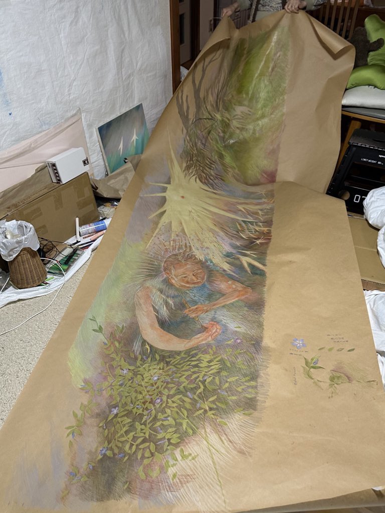 個展で出します。
絵を心に宿しているすべての人、僕が思うことを絵にしました。