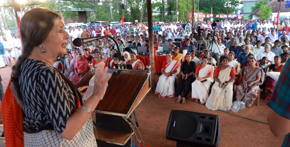 cpimspeak's tweet photo. CPI(M) leader Brinda Karat said that after Prime Minister Narendra Modi, Rahul Gandhi and other Congress leaders are touring Kerala with a “machine of lies.” She was inaugurating LDF election rallies in Palakkad district.
She accused the Congress of not speaking honestly to the people of Kerala. “Their latest guarantee promises a pension of ₹3,000 to women. They should also explain what happened to the promises they made in Karnataka and Telangana,” she said. “They had promised ₹2,500 per month to women and ₹12,000 annually to farmers. Even after two years, not a single paisa has been delivered,” she pointed out.
Comrade Brinda Karat also rejected the Congress’s allegation that CPI(M) has links with the BJP. “Kerala is a state where not a single communal riot has taken place in the past 10 years. The LDF government has not allowed communal ‘bulldozers’ to take root here,” she said. In contrast, she pointed out that in Congress-ruled Karnataka, a minister had recently informed the Assembly that 70 communal incidents had occurred.
