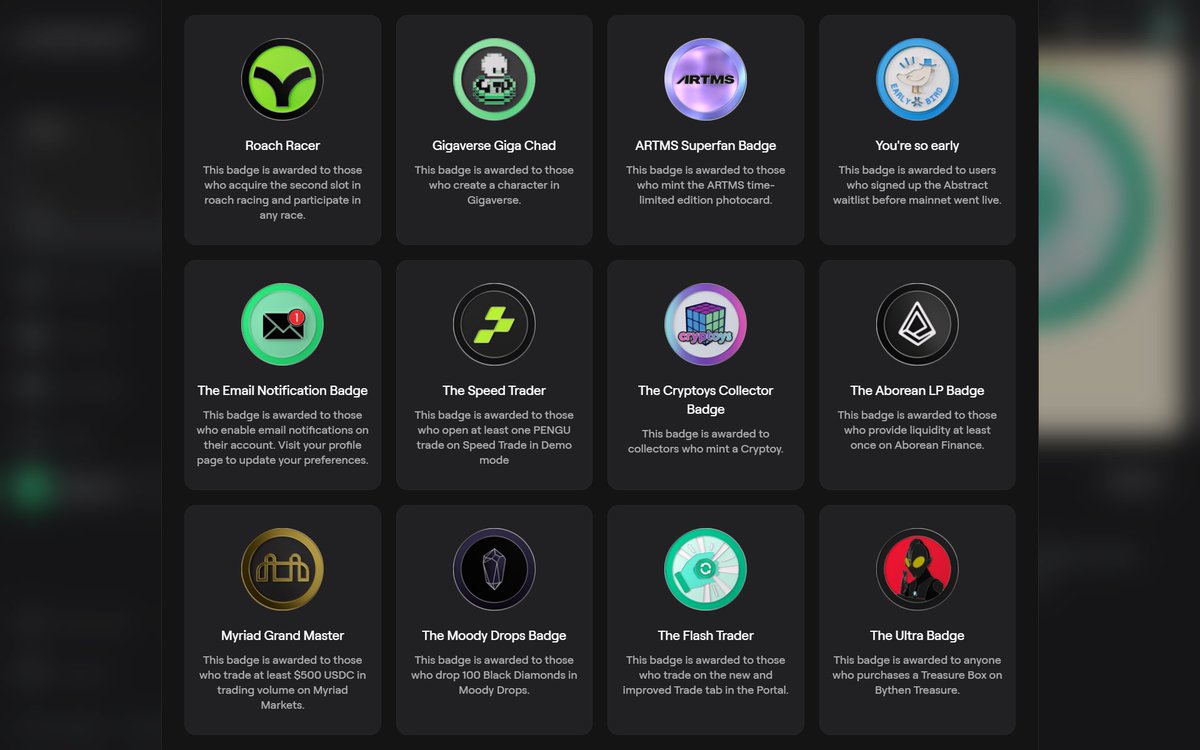 itsdizcorvus's tweet photo. Siapa yang masih garap @AbstractChain?

Ada quest baru buat dapetin "The Flash Trader" badge:
> Swap di bagian portal trade bebas berapapun
> Claim badge di bagian reward
> Done

So far gw udah dapet 27 badge, dan berada di silver tier.

Pen naikin tier tapi belum ada modal. ntar ae lah.