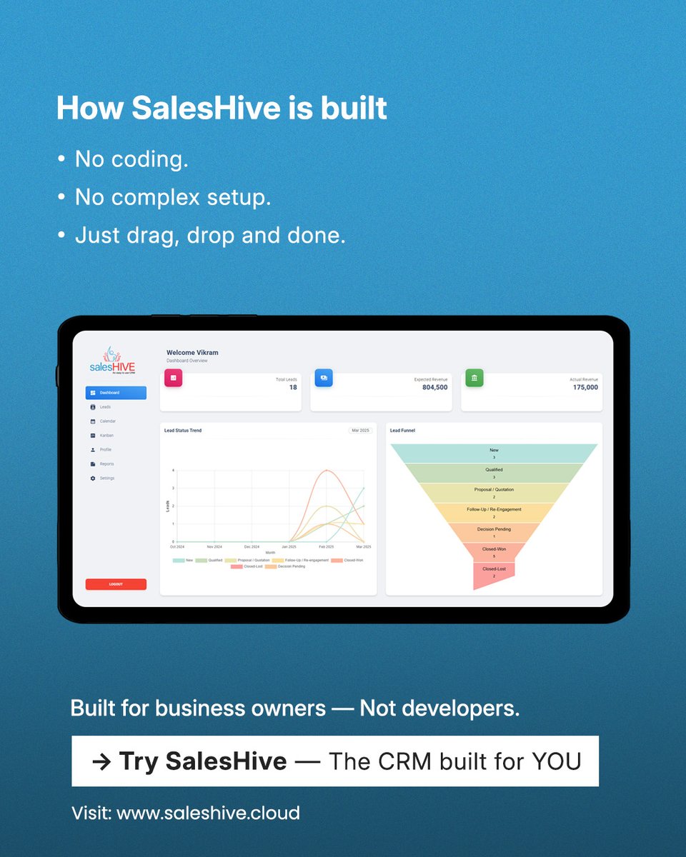 saleshivecrm's tweet photo. You don’t need to be technical to use a CRM.
SalesHive is designed to feel familiar from day one —
so you can focus on your business, not the software.
#crm #CRM #salescrmsoftware
#cloudbasedcrm #simplecrm https://t.co/kz6x4zcoiY