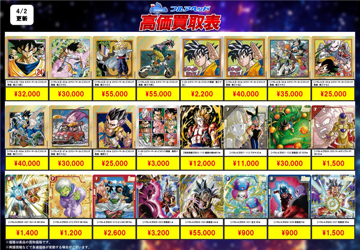 🐉ドラゴンボールフュージョンワールド🐉 ✨買取表更新しました