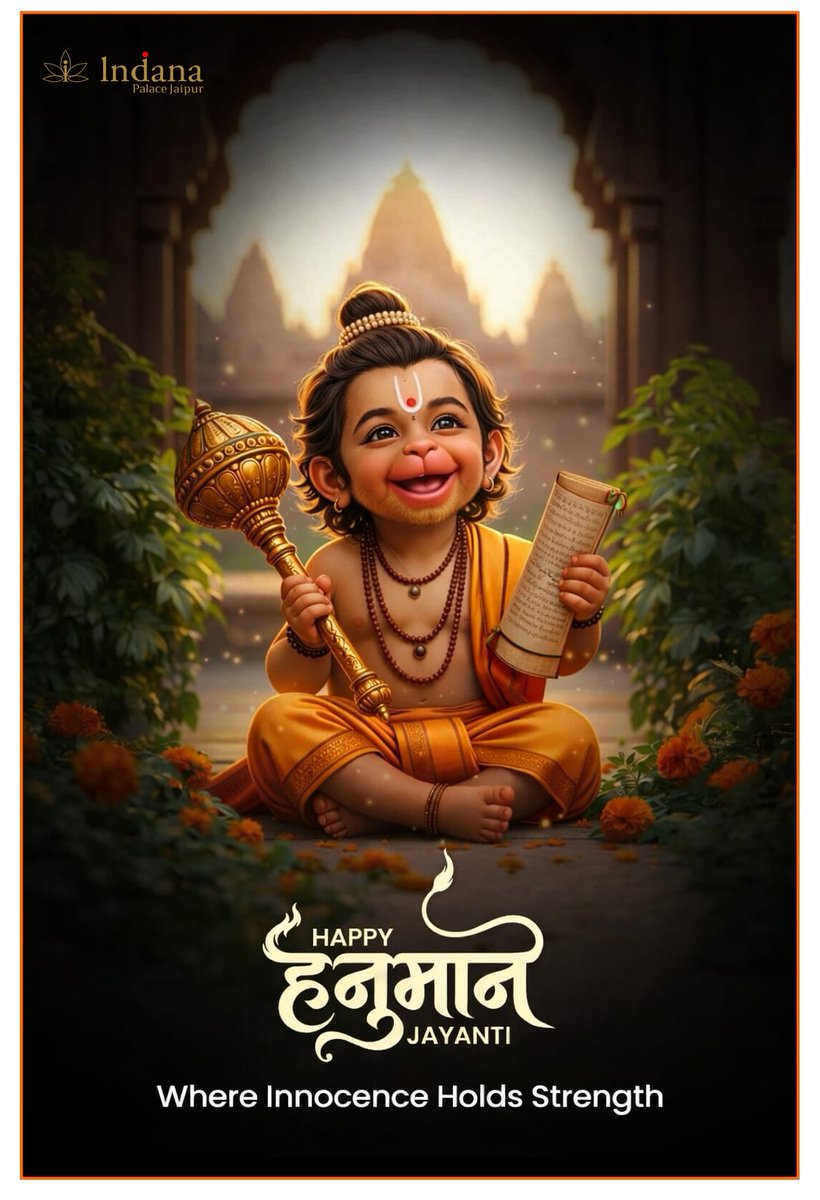 IndanaPalaceJAI's tweet photo. 🌼 Wishing you and your loved ones a joyful and blessed Hanuman Jayanti! 🌼
#HanumanJayanti #JaiHanuman #IndanaPalaceJaipur #FestiveVibes #Blessings #JaipurHospitality #StrengthAndDevotion https://t.co/lSmytz4gAz