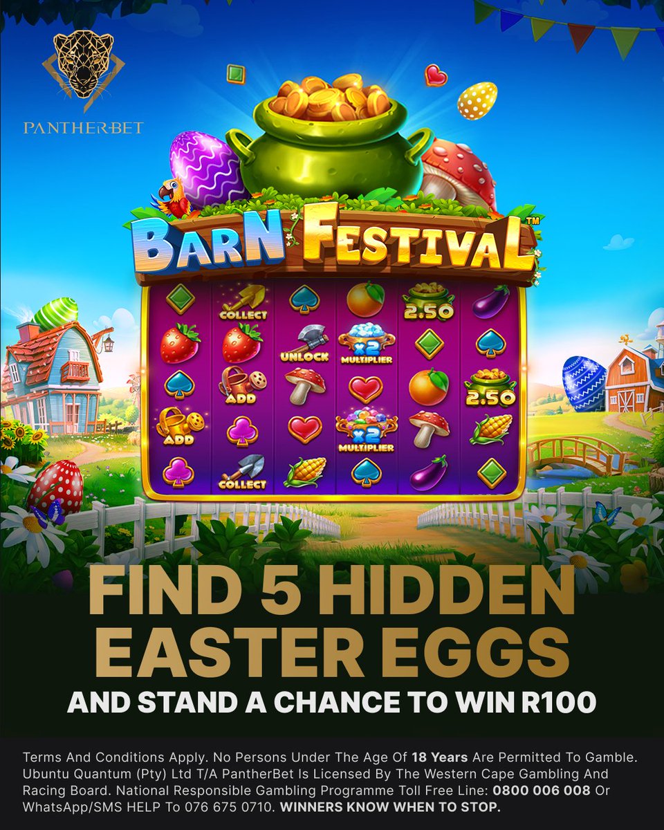 PantherBet_ZA's tweet photo. The Easter egg hunt is on. π₯
Find all 5 hidden Easter eggs and stand a chance to win R100! Drop your answers in the comments with #PBxEggHunt.
Only active players with at least one deposit will be eligible.
Ts and Cs apply.
#PantherBet #Casino #Compeition #PBxEggHunt #Gamblingπ
