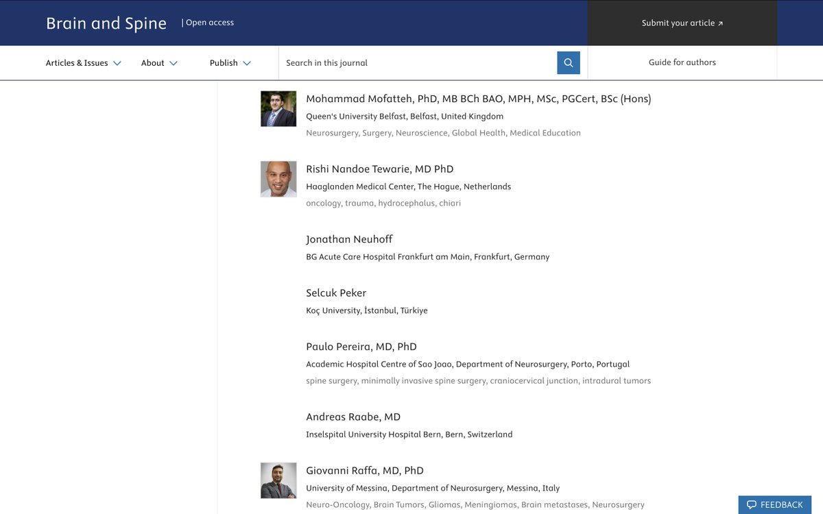 Neuro_IC's tweet image. Many congratulations to our co-Founder @DrMofatteh on joining an outstanding group of neurosurgeon colleagues, including @pja_hutch &amp;amp; @DrFehlings as a Board Member of @BrainSpineJ (@EANSonline50)🔽
sciencedirect.com/journal/brain-…

#Neurosurgery #AcademicSurgery #MedicalLeadership #EANS