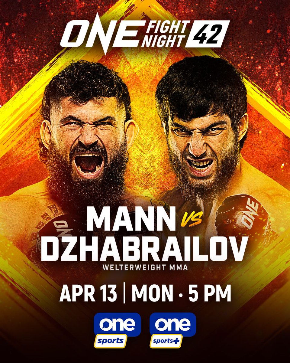 OneSportsPHL's tweet photo. BRING IT ON 😤
Chase Mann looks to continue steamrolling through the competition as he faces Turkish juggernaut Dzhabir Dzhabrailov in the main event of ONE Fight Night 42 this April 13 at 5:00 p.m. on One Sports and One Sports+.
#ONEChampionship #OFN42 https://t.co/g5siYUYUX7